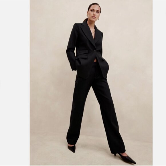 Banana Republic High Rise Lido Straight Black Italian Wool...